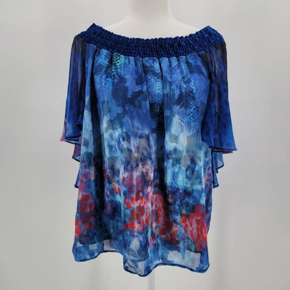 Tahari Tops - NWT Tahari Blue Floral Animal Print Flowy Blouse S